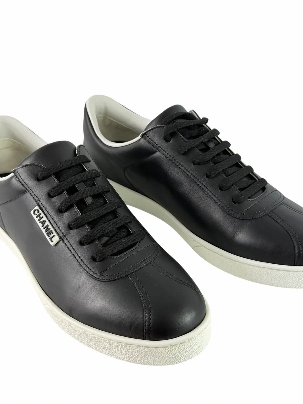 CHANEL Uniform Black Leather Low Top Unisex Sneakers Marked as 42 - W 11 - M 9